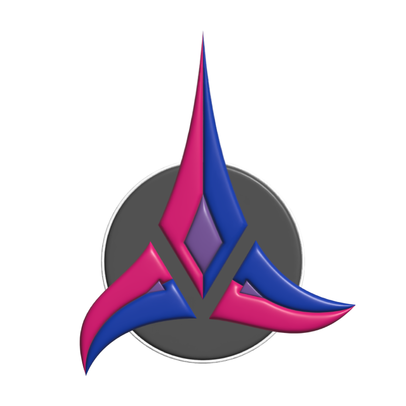 A Klingon emblem in bisexual pride colours.